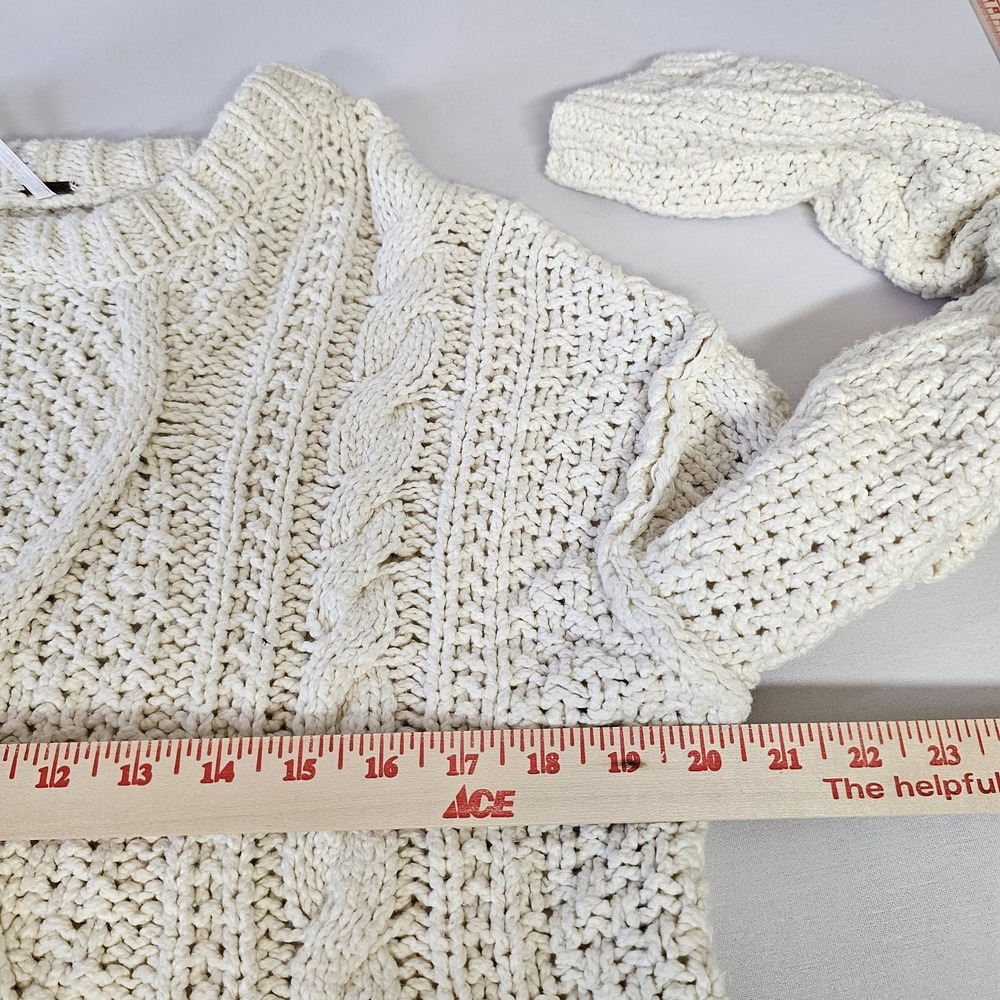 Free People Womens Large Ivory Crop Chunky Open Cable Knit Sweater Top 100% Cott - Picture 8 of 10